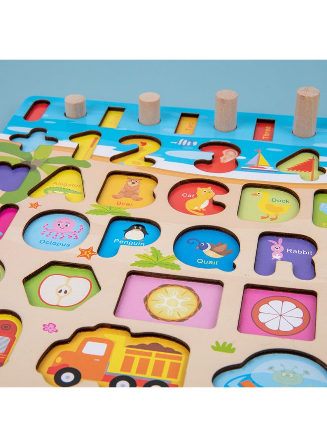 Children's Wooden Early Education Puzzle Development Multi-functional Traffic Logarithmic Board Digital Cognitive Puzzle Building Block Toy-Color:qzy-four Moving Logarithmic Board-Ocean 0.8 - Image 5